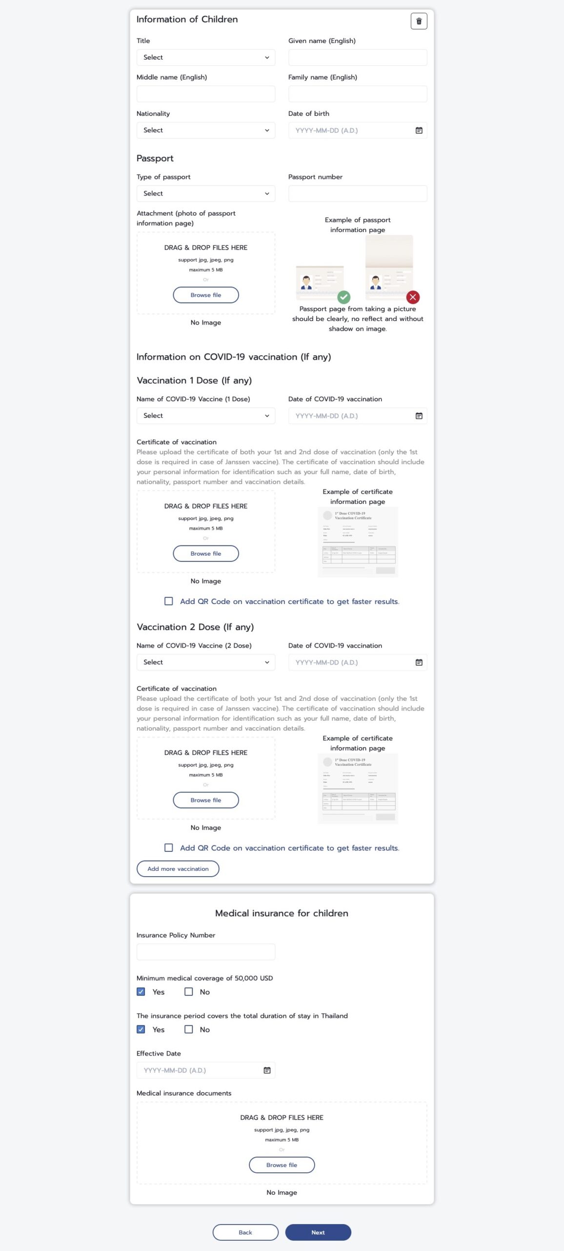 Thailand Pass Registration System - Personal Information Page with Children